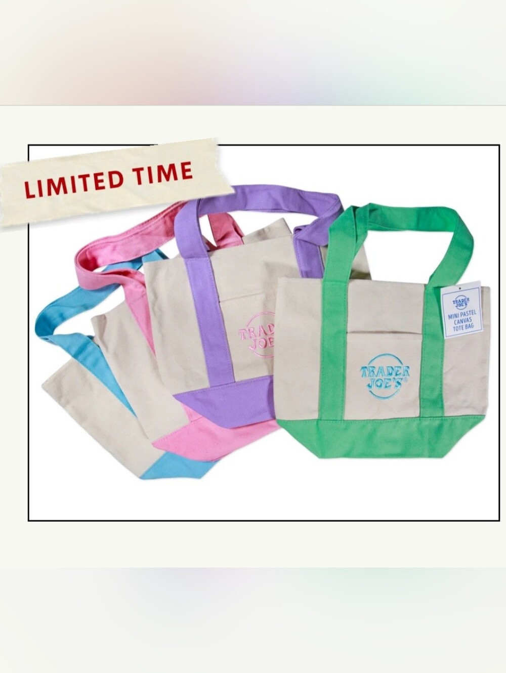 Trader Joe's Mini Pastel Canvas Tote Bags